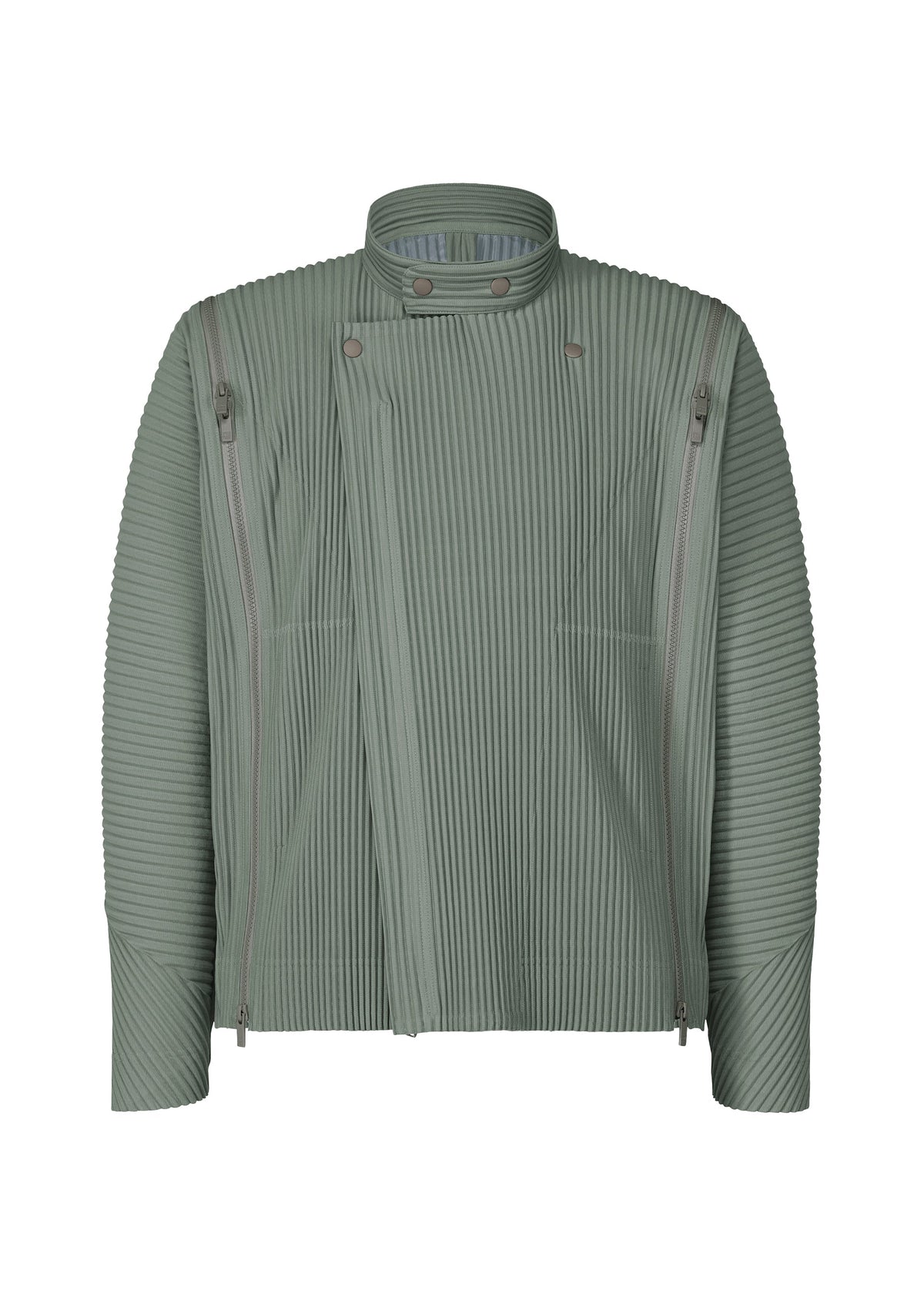 A product shot of the HOMME PLISSÉ ISSEY MIYAKE MULTI-FASTENED jacket in lucca storico blue.