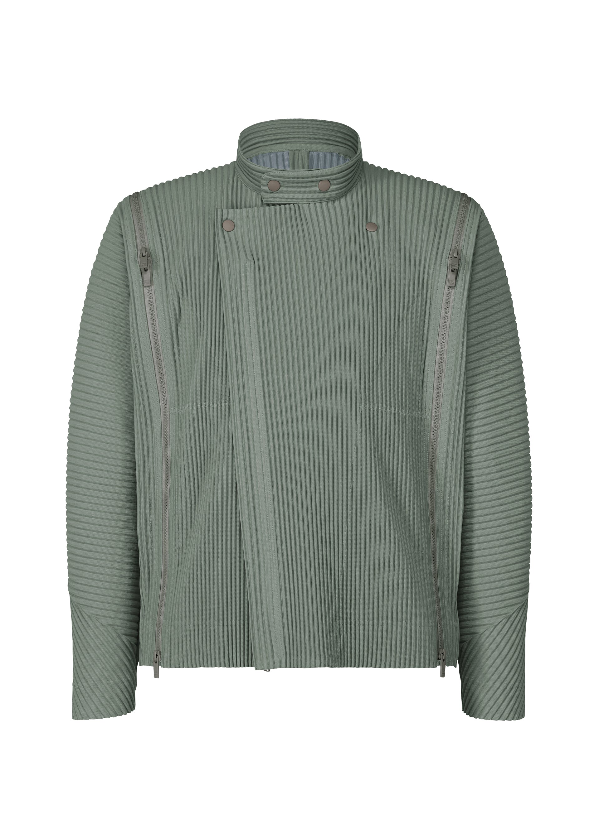 A product shot of the HOMME PLISSÉ ISSEY MIYAKE MULTI-FASTENED jacket in lucca storico blue.
