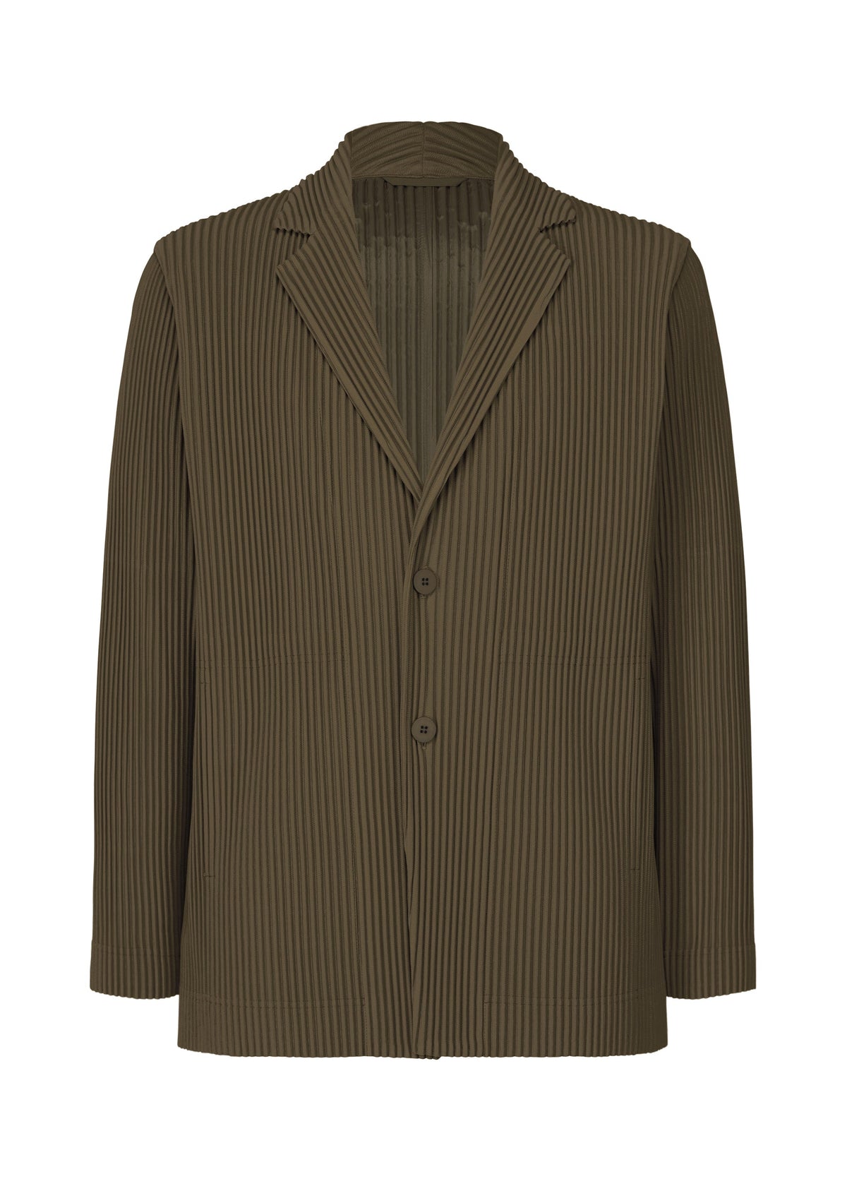 A product shot of the HOMME PLISSÉ ISSEY MIYAKE TAILORED PLEATS 3 jacket in genova metal ocher.