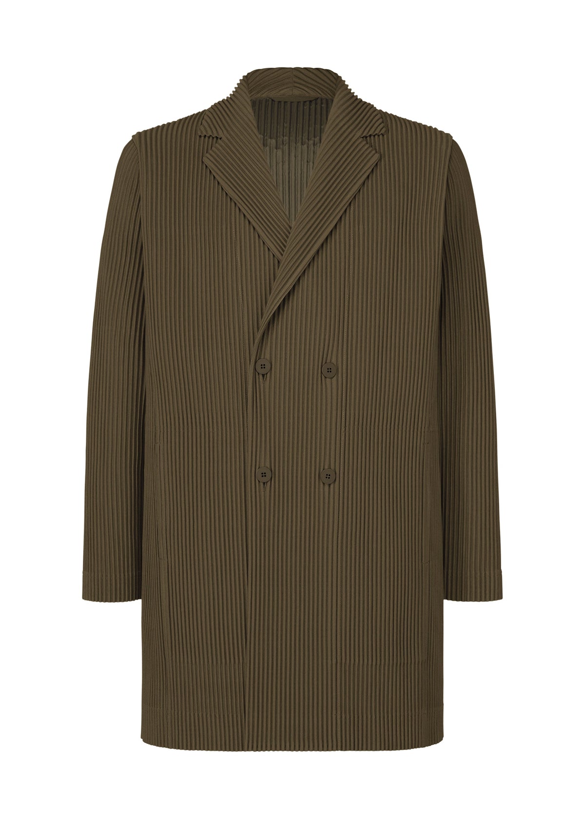 A product shot of the HOMME PLISSÉ ISSEY MIYAKE TAILORED PLEATS 3 jacket in genova metal ocher.
