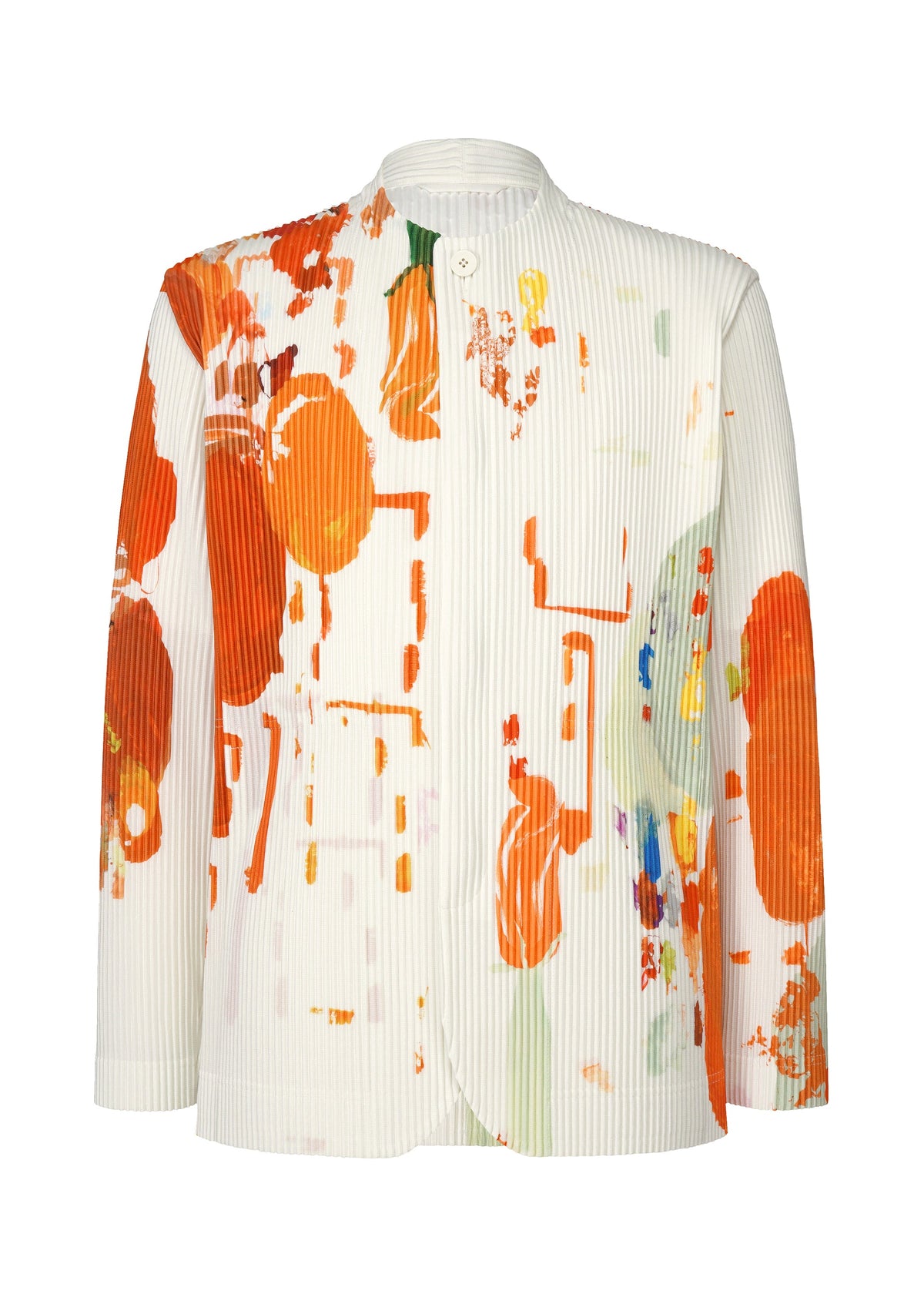 A product shot of the HOMME PLISSÉ ISSEY MIYAKE PALETTE jacket in orange (32).