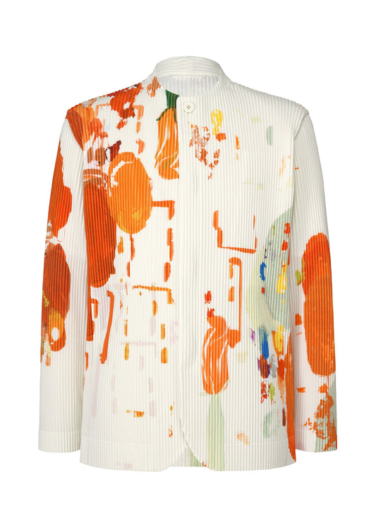 A product shot of the HOMME PLISSÉ ISSEY MIYAKE PALETTE jacket in orange (32).