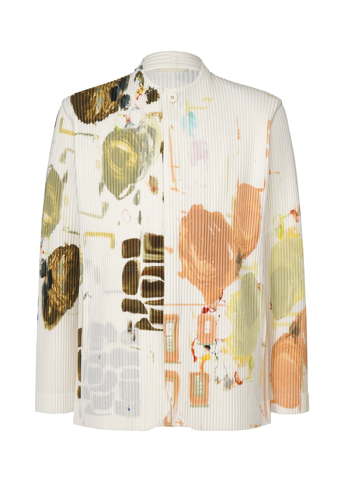 A product shot of the HOMME PLISSÉ ISSEY MIYAKE PALETTE jacket in khaki (65).