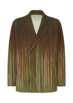 A product shot of the HOMME PLISSÉ ISSEY MIYAKE PAINT BRUSH CLOSE UP jacket in green (62).