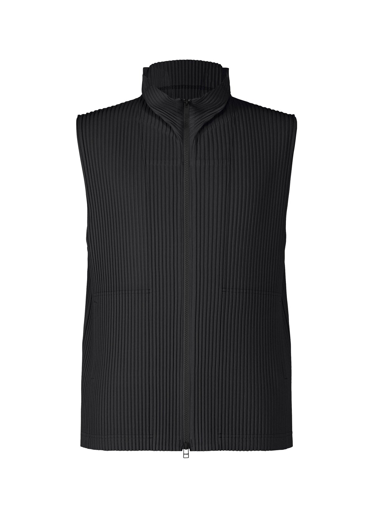 A product shot of the HOMME PLISSÉ ISSEY MIYAKE MONTHLY COLORS APRIL vest in black (15).