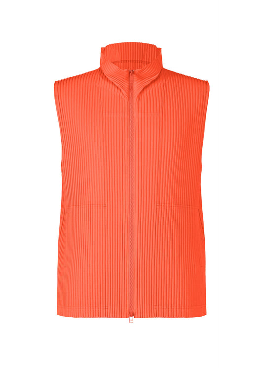 A product shot of the HOMME PLISSÉ ISSEY MIYAKE MONTHLY COLORS APRIL vest in portofino buoy orange (33).