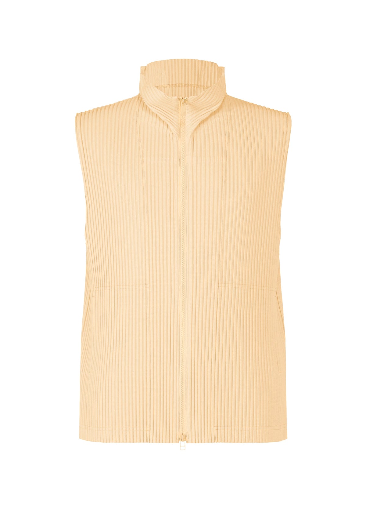 A product shot of the HOMME PLISSÉ ISSEY MIYAKE MONTHLY COLORS APRIL vest in pizza dough beige (43).