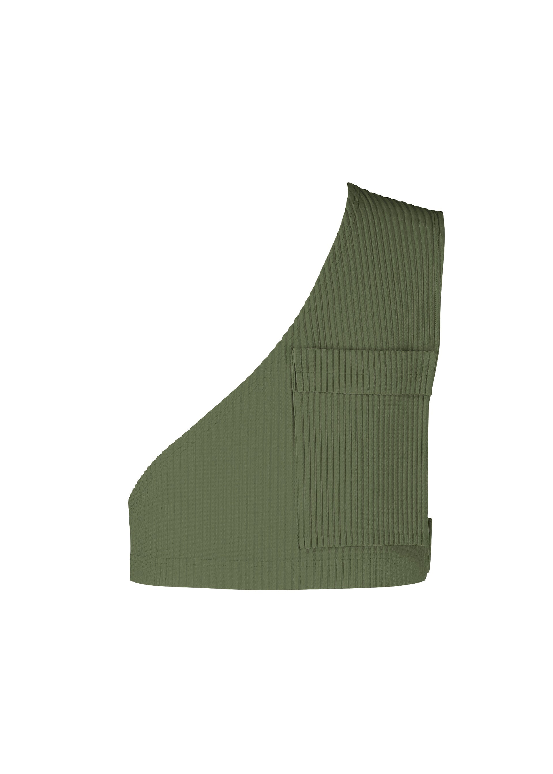 A product shot of the HOMME PLISSÉ ISSEY MIYAKE PAINTER'S GEAR vest in duomo door green (69).