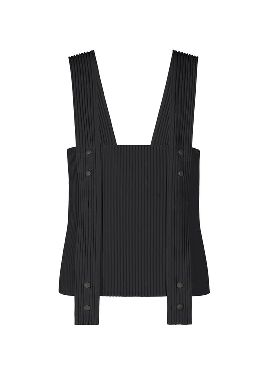 A product shot of the HOMME PLISSÉ ISSEY MIYAKE PAINTER'S GEAR vest in black (15).
