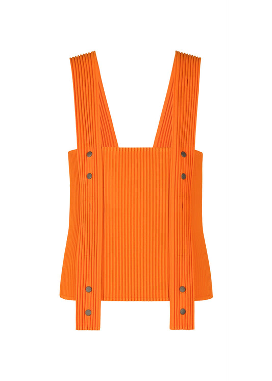 A product shot of the HOMME PLISSÉ ISSEY MIYAKE PAINTER'S GEAR vest in florence orange (35).