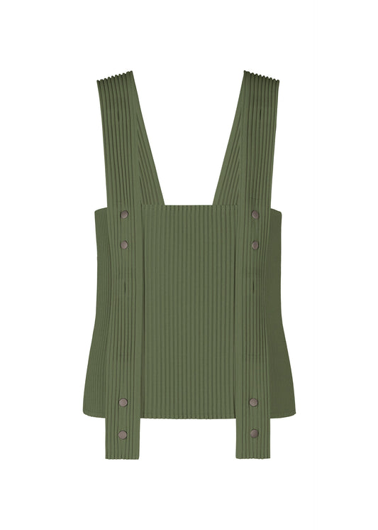 A product shot of the HOMME PLISSÉ ISSEY MIYAKE PAINTER'S GEAR vest in duomo door green (69).