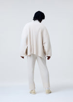 A model wears the HOMME PLISSÉ ISSEY MIYAKE MONTHLY COLORS MARCH trousers.