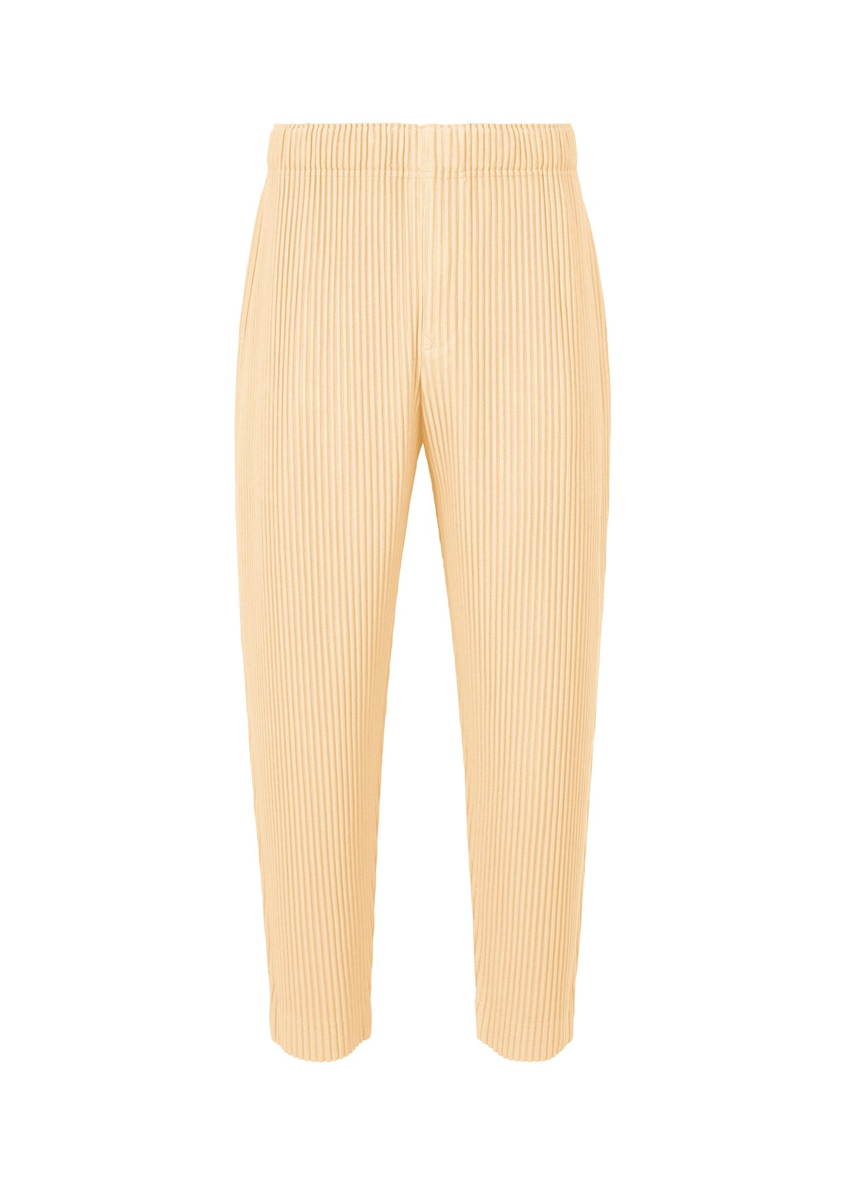 A product shot of the HOMME PLISSÉ ISSEY MIYAKE MONTHLY COLORS APRIL trousers in pizza dough beige (43).