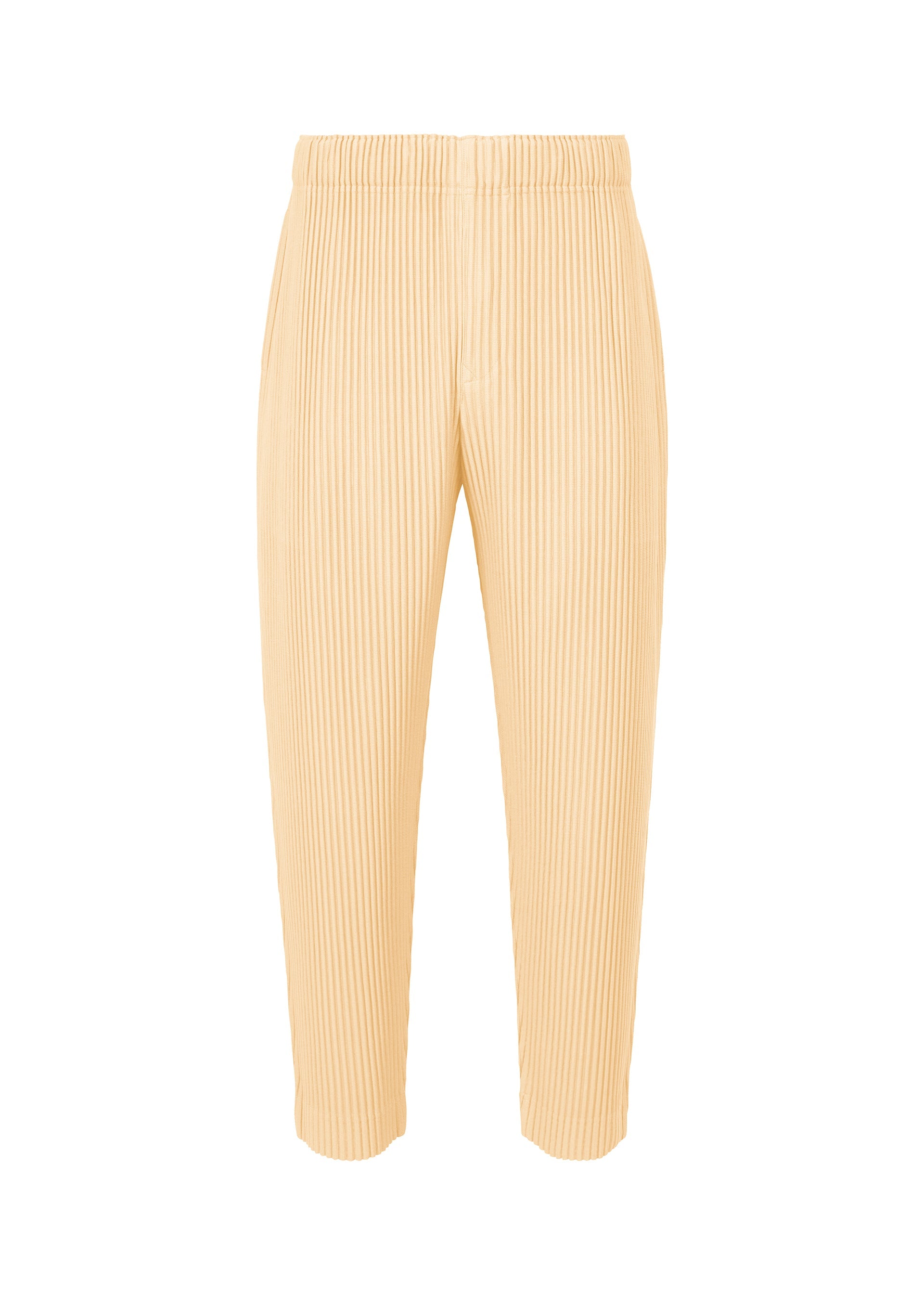 A product shot of the HOMME PLISSÉ ISSEY MIYAKE MONTHLY COLORS APRIL trousers in pizza dough beige (43).