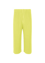 A product shot of the HOMME PLISSÉ ISSEY MIYAKE MONTHLY COLORS MAY trousers in zucchini yellow (53).