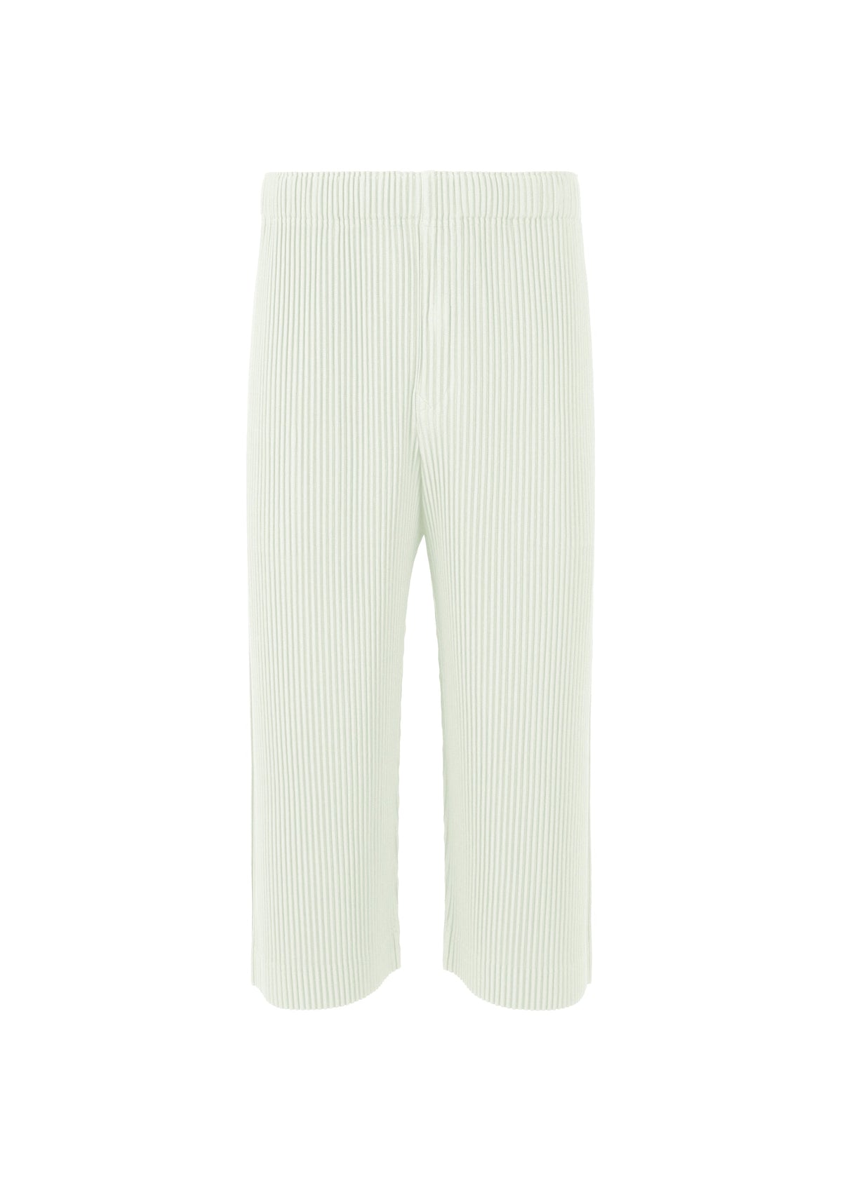 A product shot of the HOMME PLISSÉ ISSEY MIYAKE MONTHLY COLORS MAY trousers in duomo green (60).