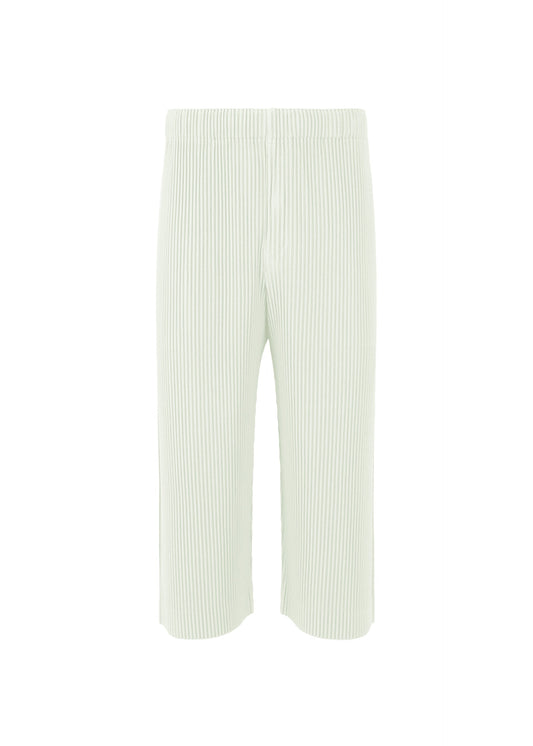 A product shot of the HOMME PLISSÉ ISSEY MIYAKE MONTHLY COLORS MAY trousers in duomo green (60).