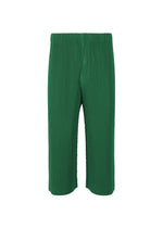 A product shot of the HOMME PLISSÉ ISSEY MIYAKE MONTHLY COLORS MAY trousers in portofino fence green (67).