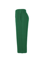 A detail shot of the HOMME PLISSÉ ISSEY MIYAKE MONTHLY COLORS MAY trousers.