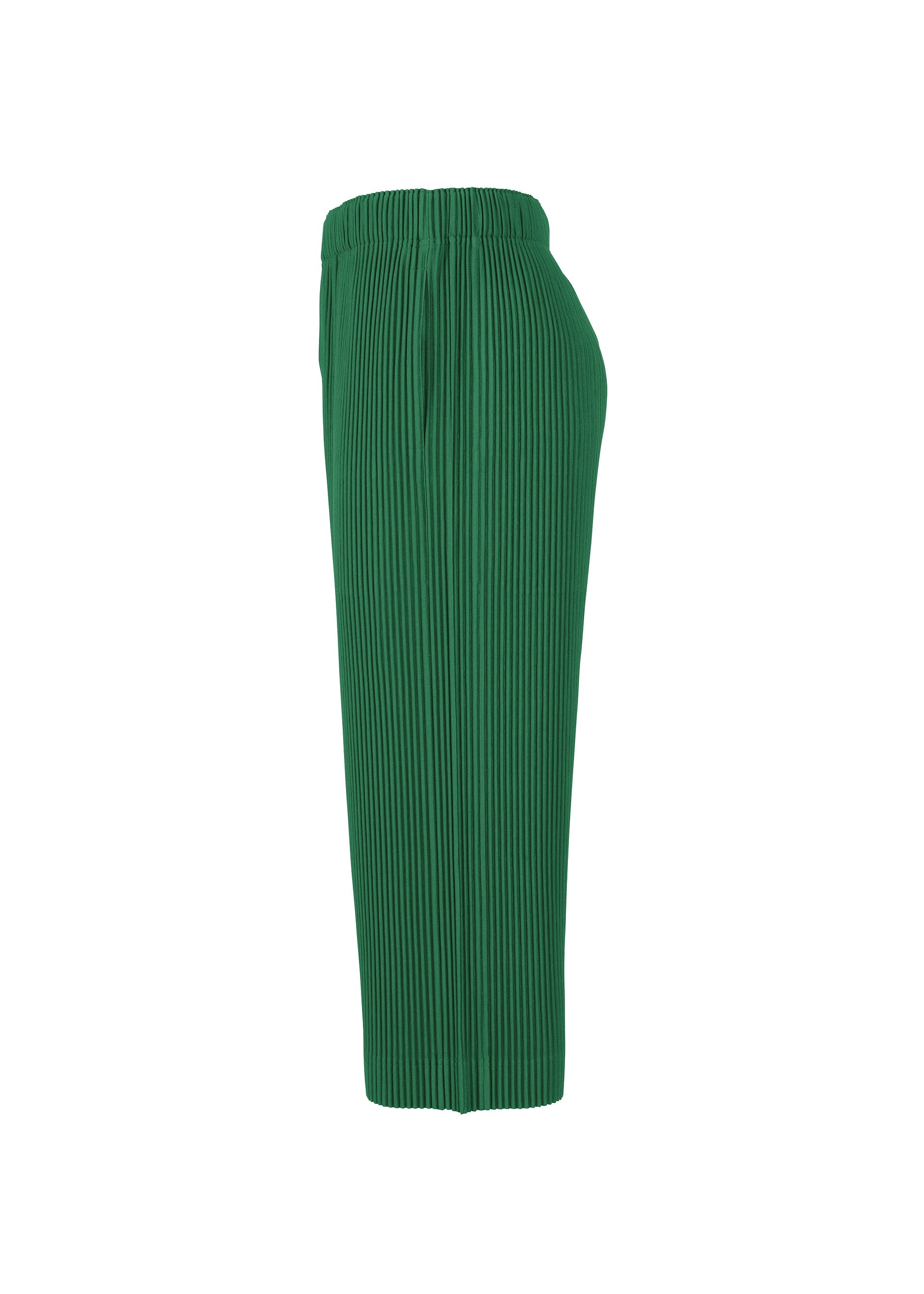 A detail shot of the HOMME PLISSÉ ISSEY MIYAKE MONTHLY COLORS MAY trousers.