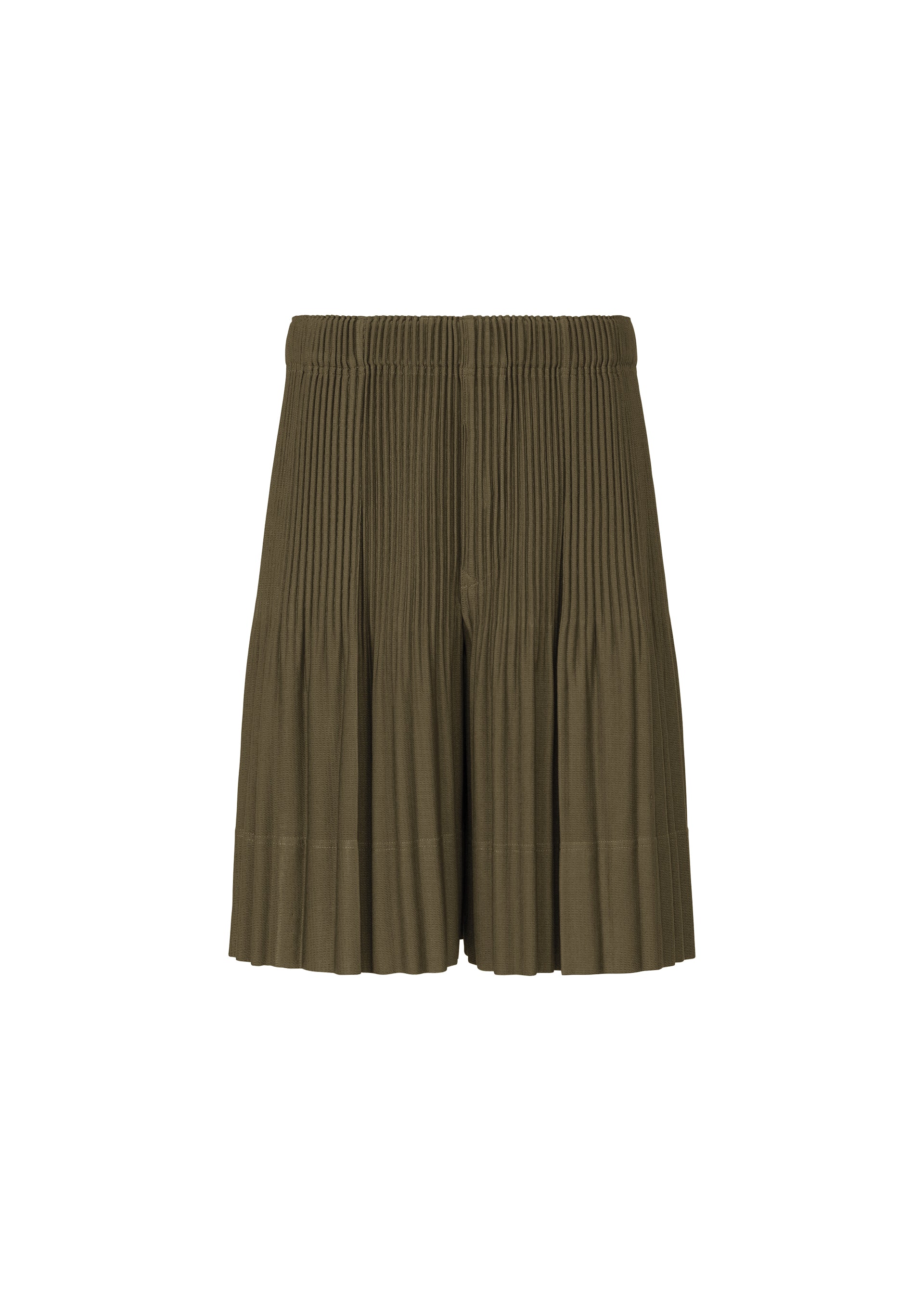 A product shot of the HOMME PLISSÉ ISSEY MIYAKE MONTHLY COLORS : JUNE trousers in genova metal ocher.