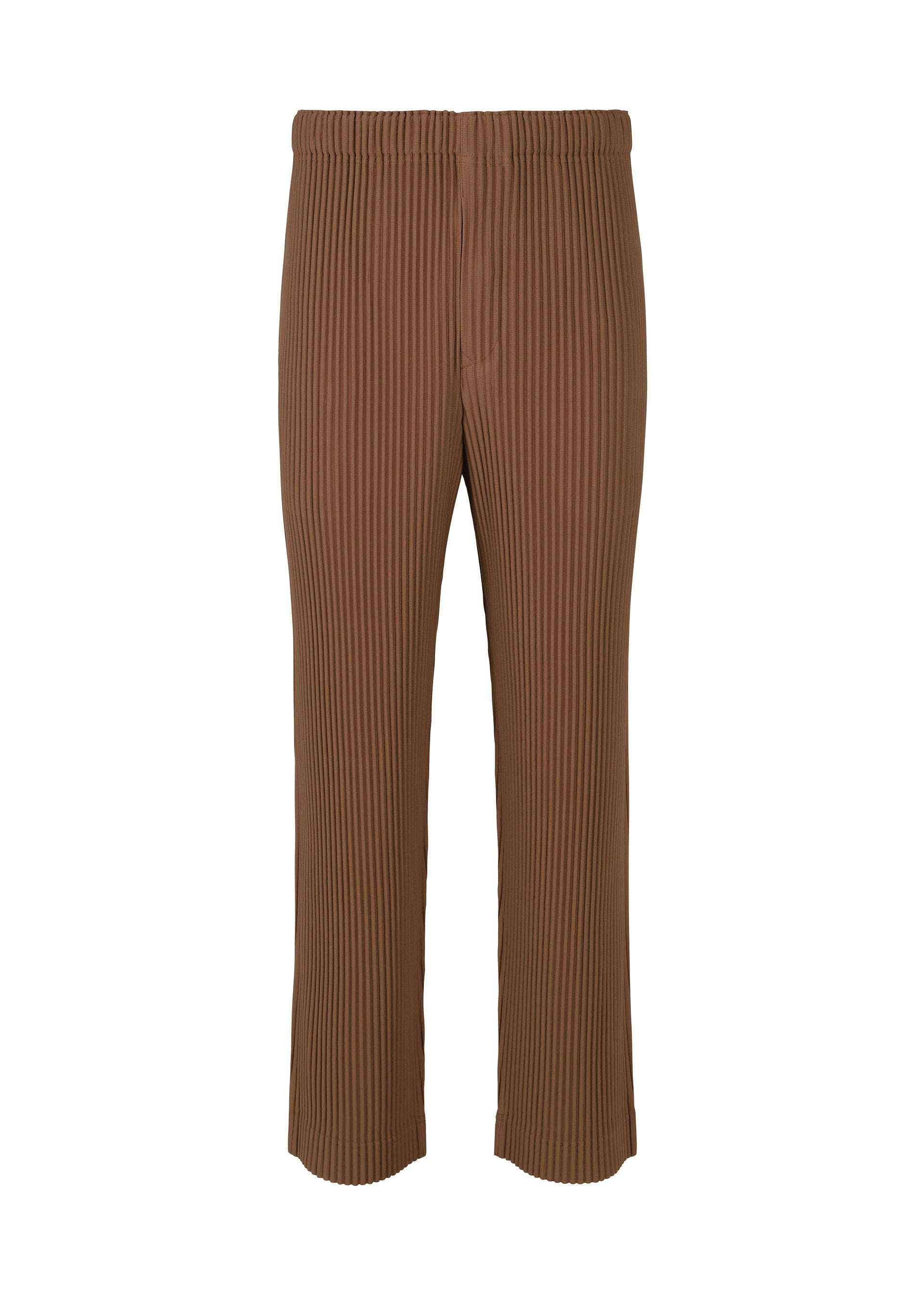 A product shot of the HOMME PLISSÉ ISSEY MIYAKE COLOR PLEATS 2 trousers in anchor brown (48).