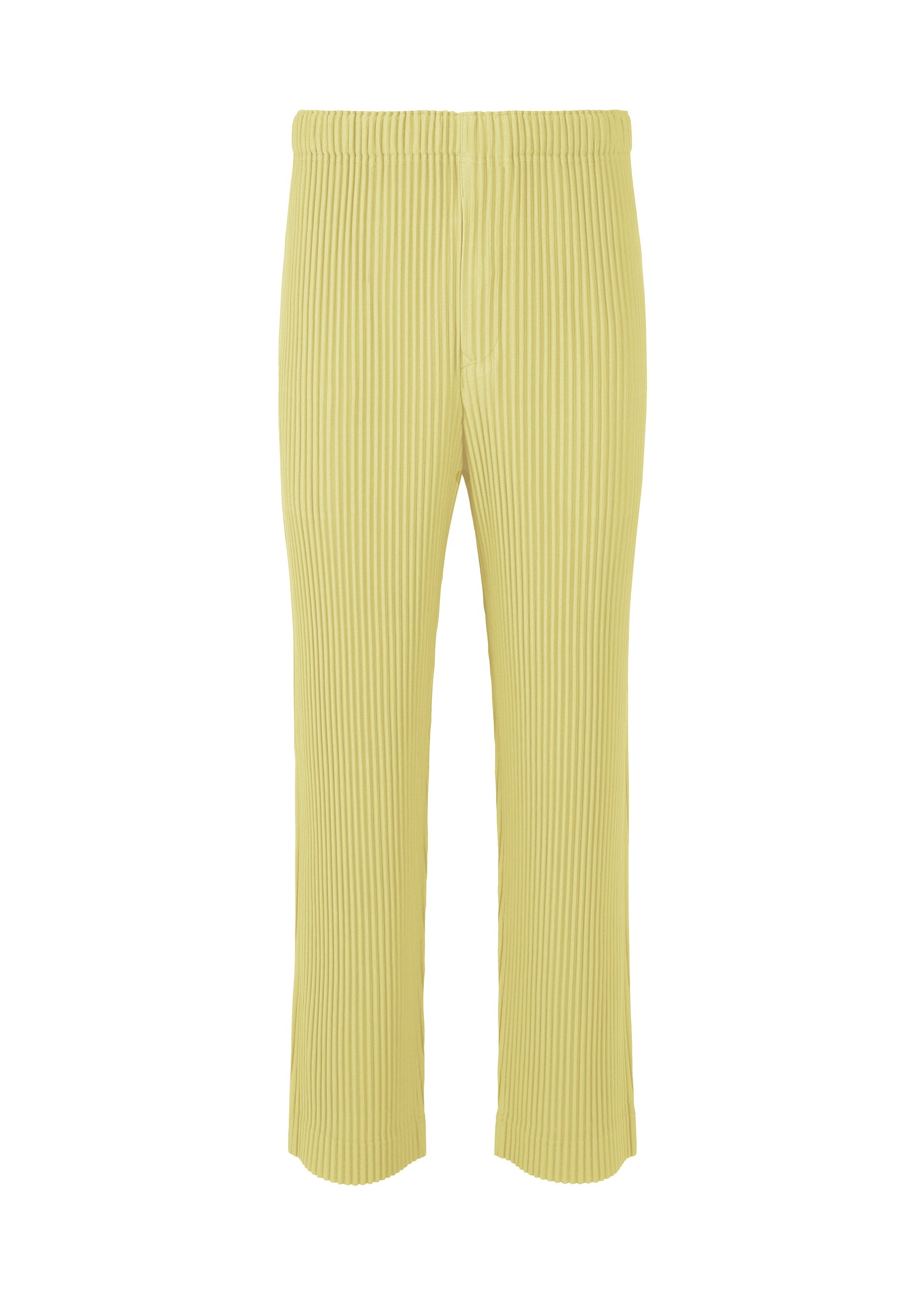 A product shot of the HOMME PLISSÉ ISSEY MIYAKE COLOR PLEATS 2 trousers in agave cream green (64).