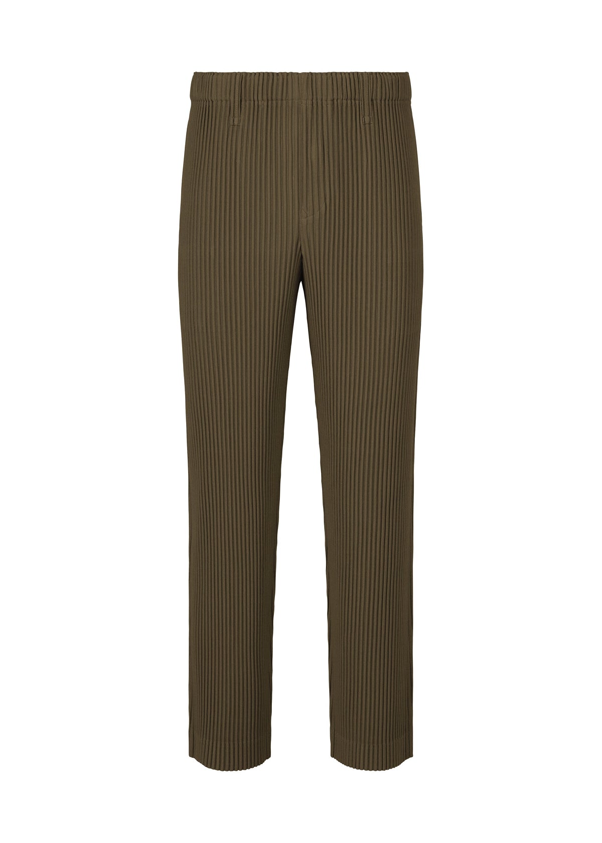 A product shot of the HOMME PLISSÉ ISSEY MIYAKE TAILORED PLEATS 3 trousers in genova metal ocher.
