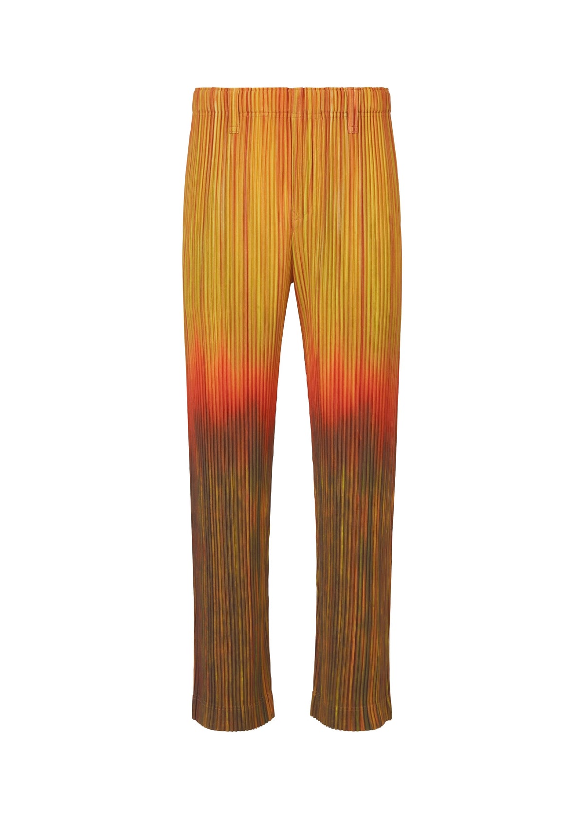 A product shot of the HOMME PLISSÉ ISSEY MIYAKE PAINT BRUSH CLOSE UP trousers in orange (32).