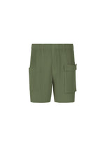A product shot of the HOMME PLISSÉ ISSEY MIYAKE PAINTER'S GEAR trousers in duomo door green (69).