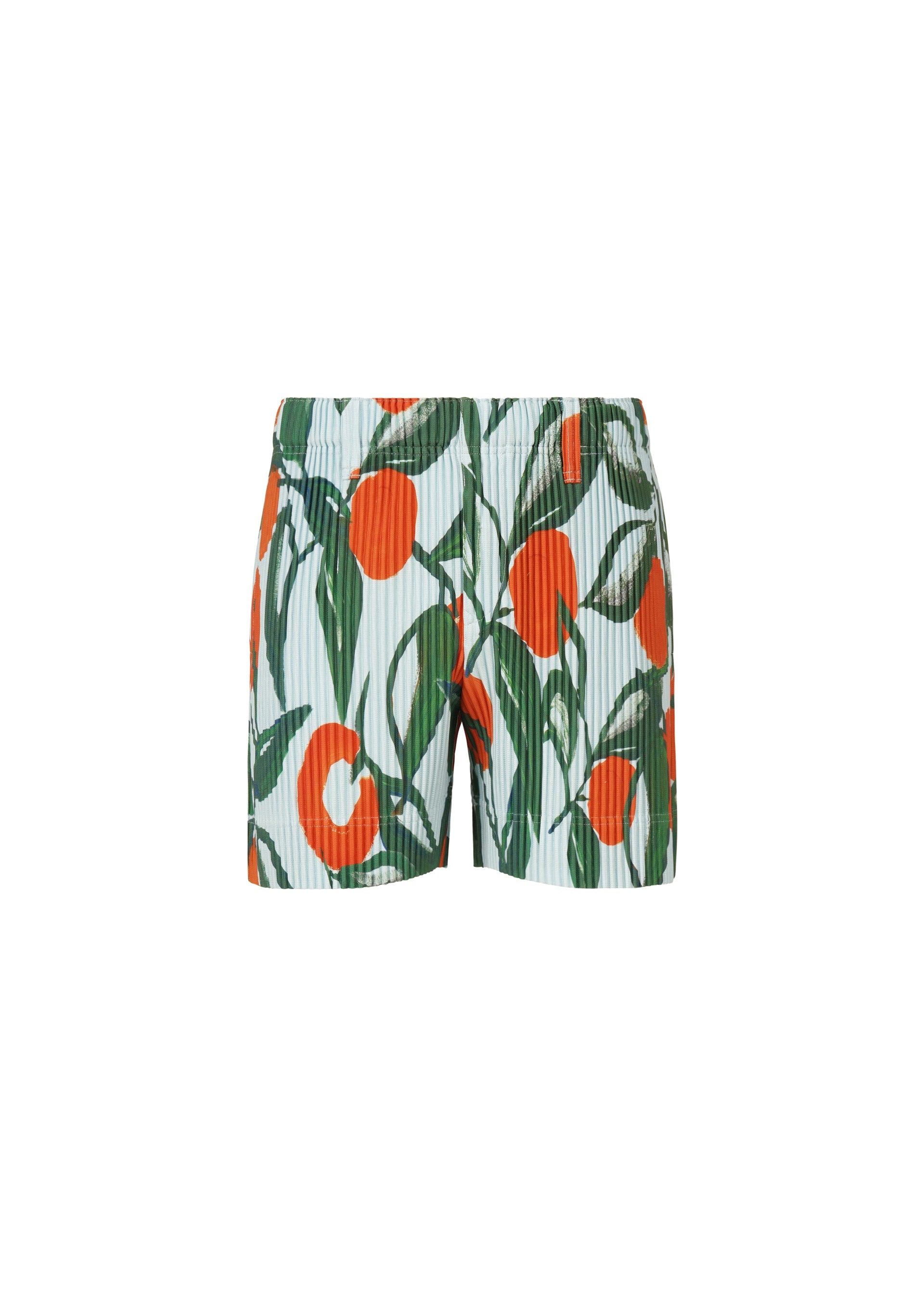 A product shot of the HOMME PLISSÉ ISSEY MIYAKE FRUITS & VEGETABLES shorts in blue (72).