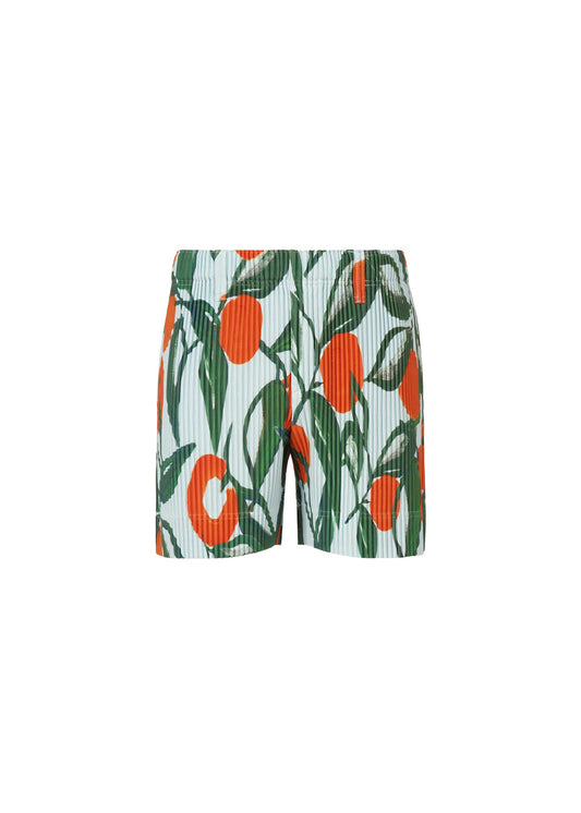 A product shot of the HOMME PLISSÉ ISSEY MIYAKE FRUITS & VEGETABLES shorts in blue (72).