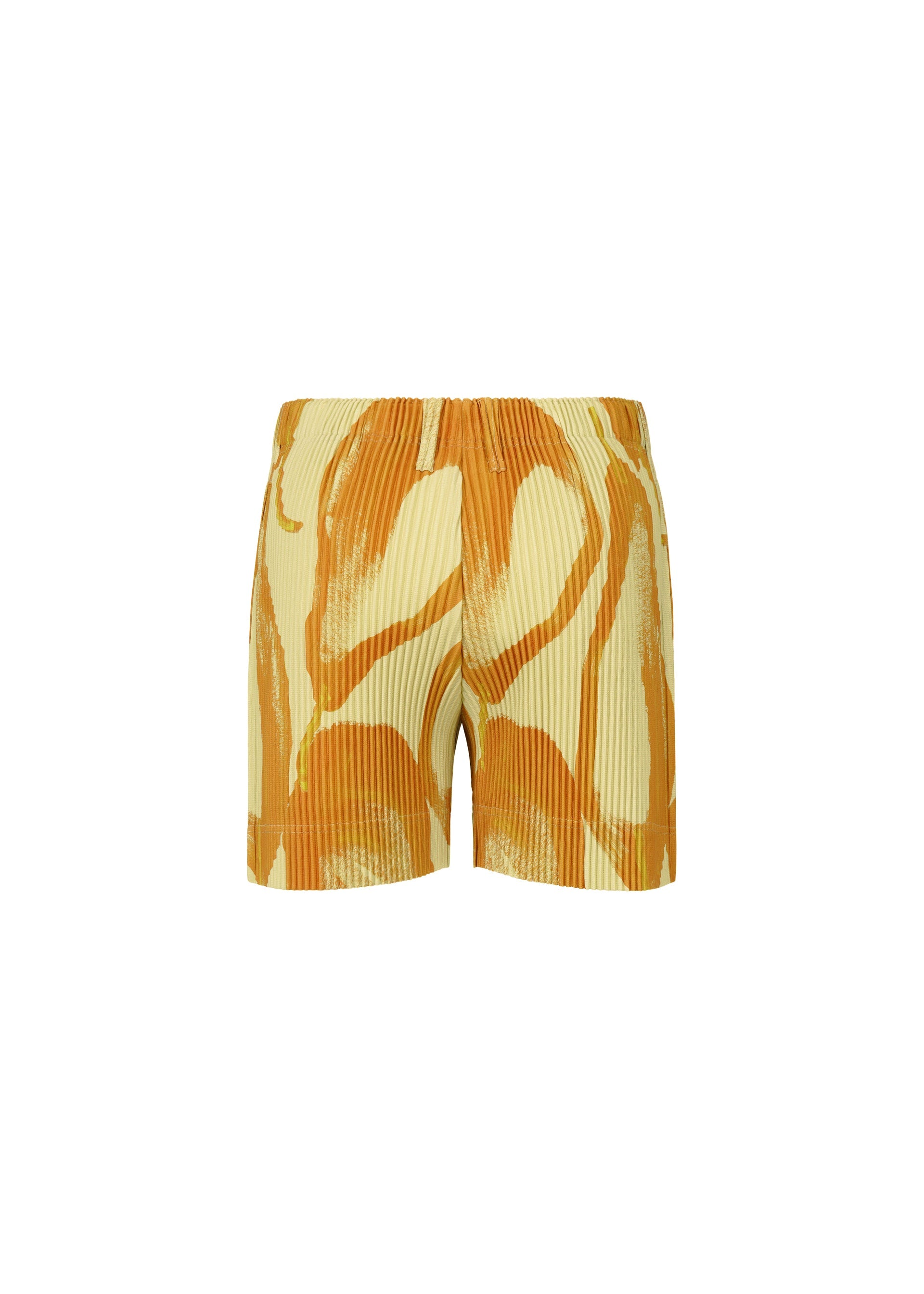 A detail shot of the HOMME PLISSÉ ISSEY MIYAKE FRUITS & VEGETABLES shorts.