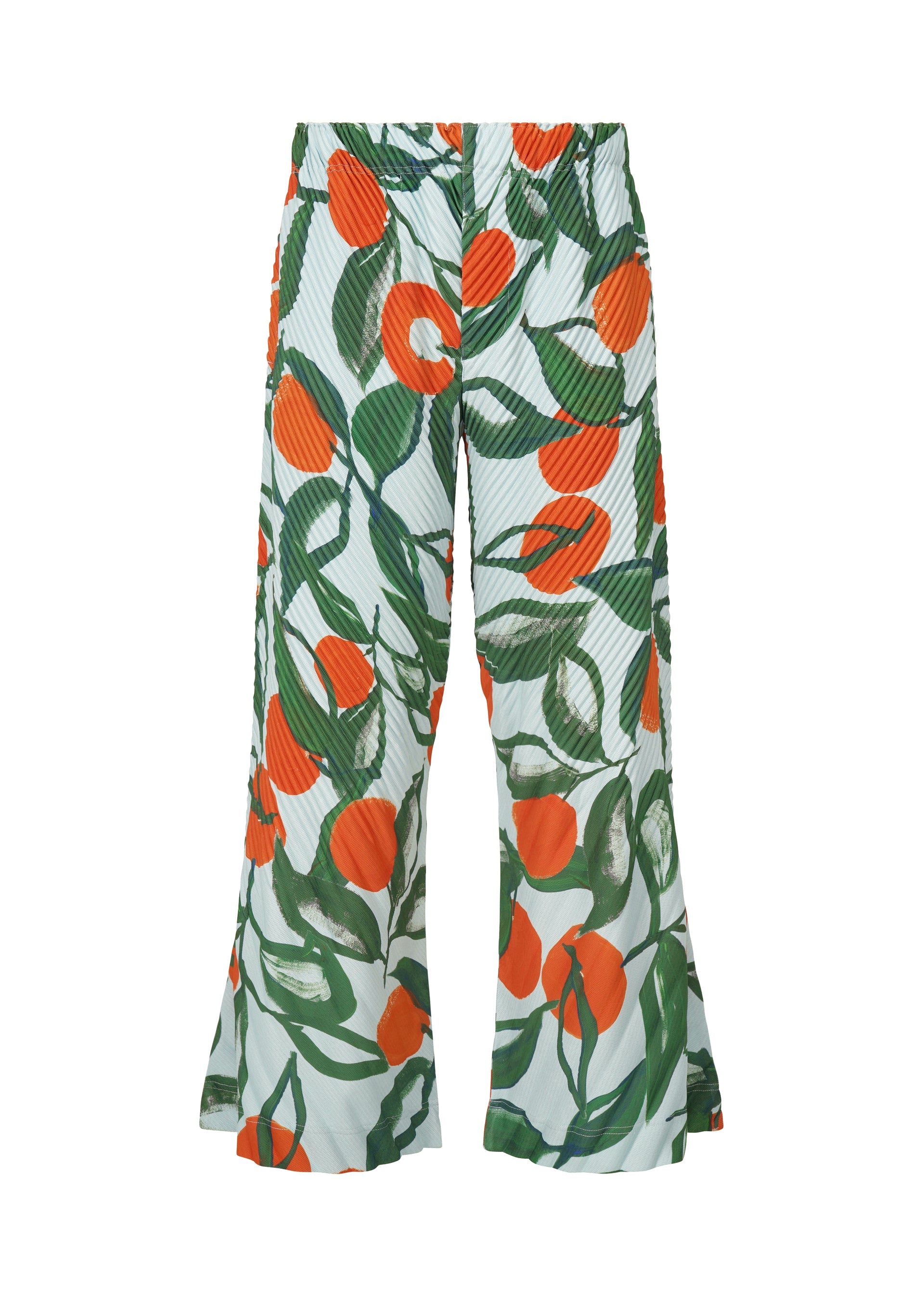 A product shot of the HOMME PLISSÉ ISSEY MIYAKE FRUITS & VEGETABLES trousers in blue (72).