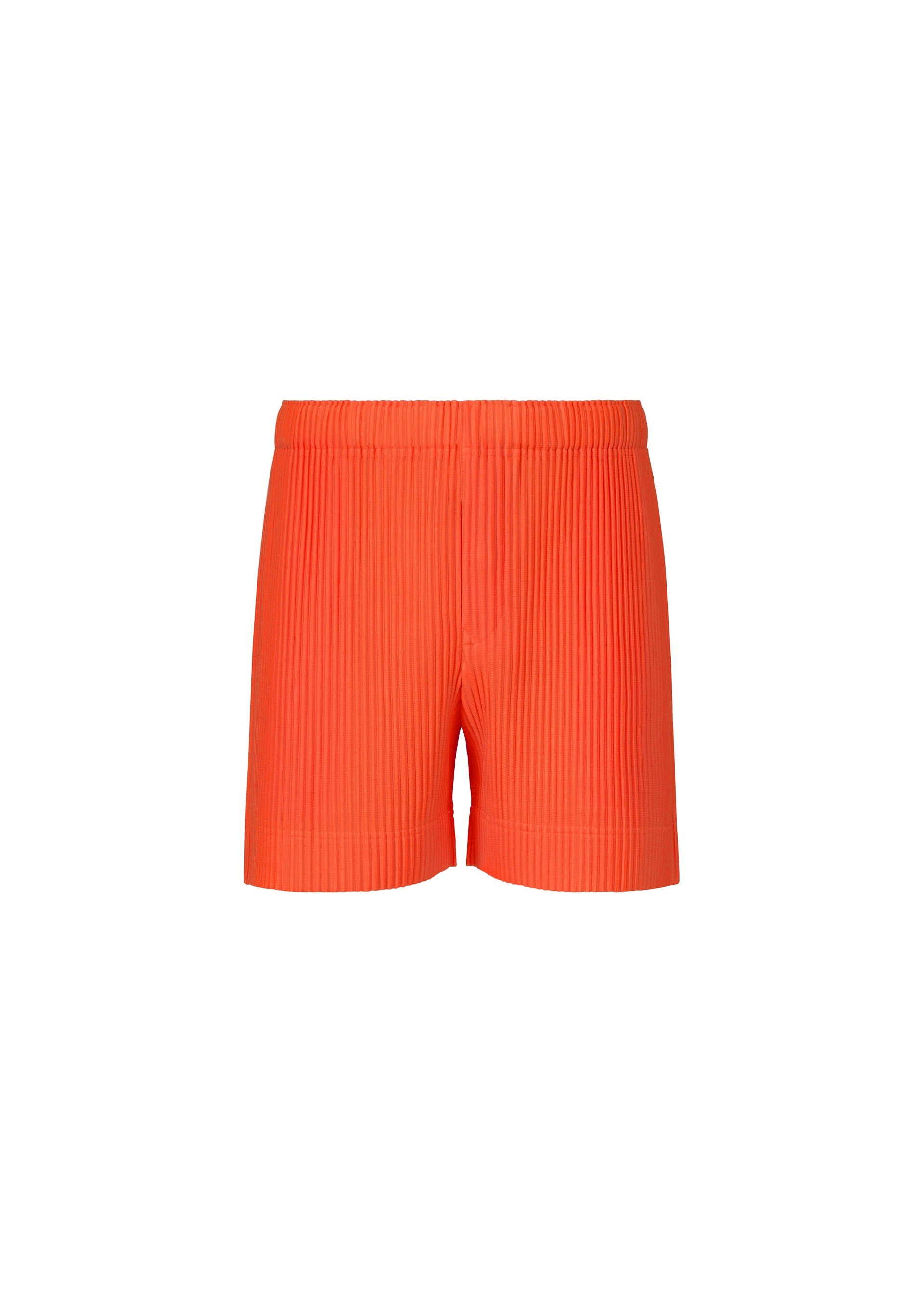 A product shot of the HOMME PLISSÉ ISSEY MIYAKE COLORFUL PLEATS BOTTOMS trousers in manarola boat orange.