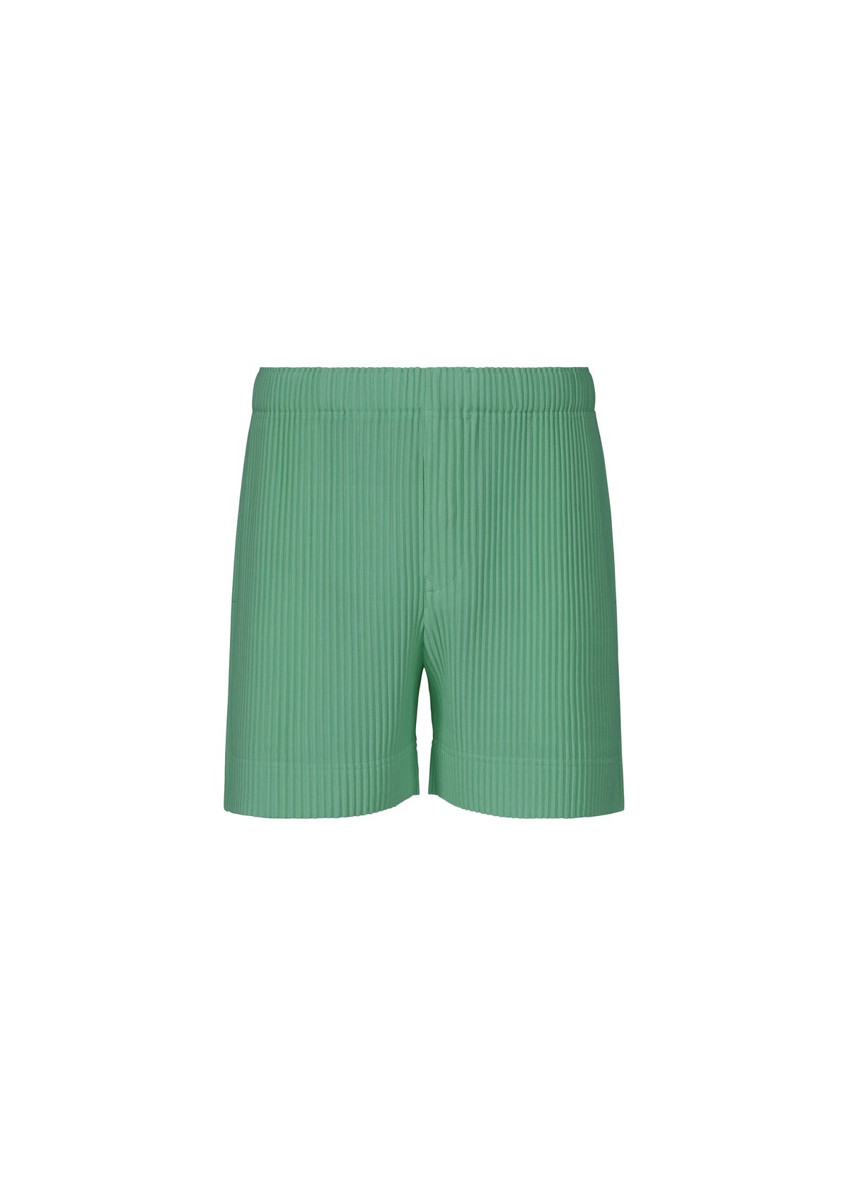 A product shot of the HOMME PLISSÉ ISSEY MIYAKE COLORFUL PLEATS BOTTOMS trousers in storico post green.