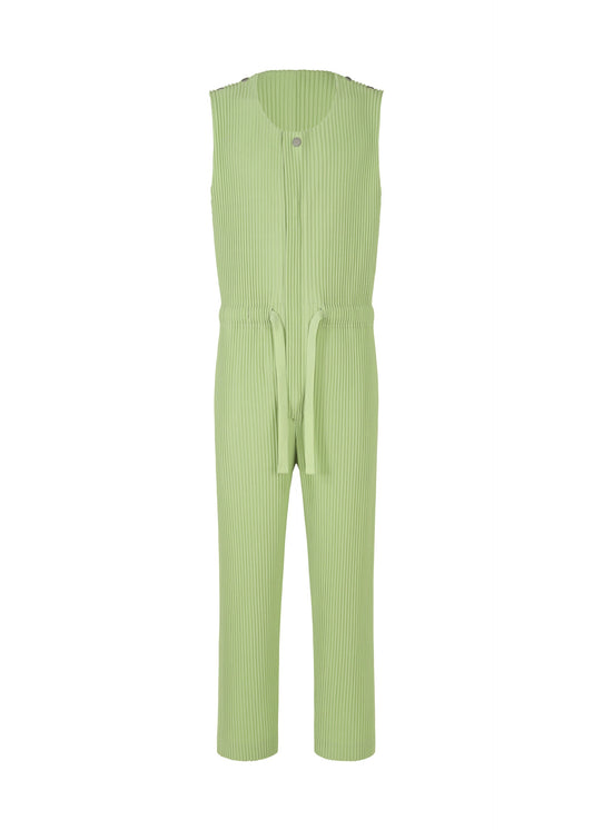 A product shot of the HOMME PLISSÉ ISSEY MIYAKE PLEATS BOTTOMS 2 jumpsuit in pizza gregorio green (63).