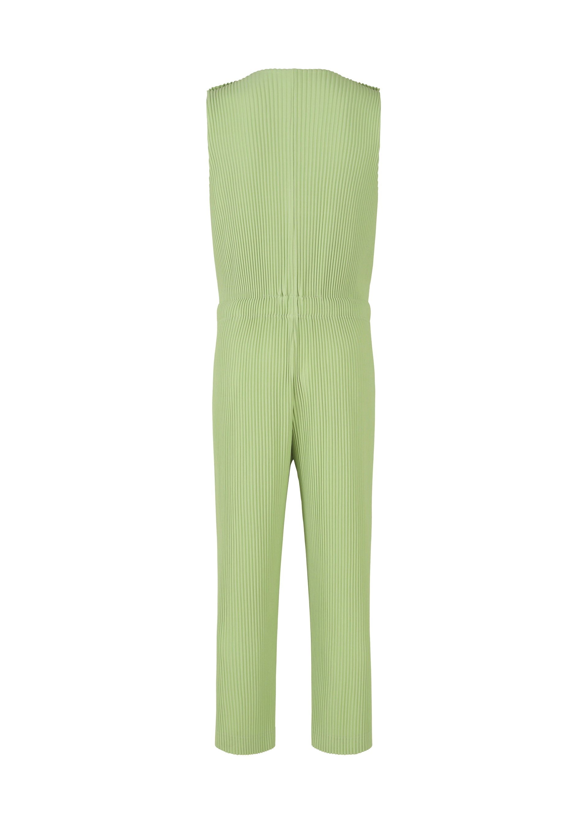 A detail shot of the HOMME PLISSÉ ISSEY MIYAKE PLEATS BOTTOMS 2 jumpsuit.