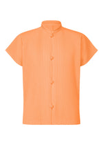 A product shot of the HOMME PLISSÉ ISSEY MIYAKE MONTHLY COLORS APRIL shirt in cinque terre orange (30).