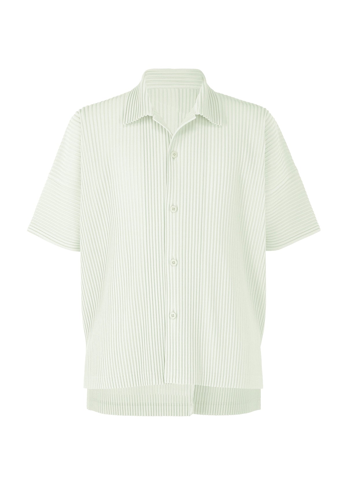 A product shot of the HOMME PLISSÉ ISSEY MIYAKE MONTHLY COLORS MAY shirt in duomo green (60).