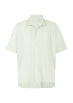A product shot of the HOMME PLISSÉ ISSEY MIYAKE MONTHLY COLORS MAY shirt in duomo green (60).