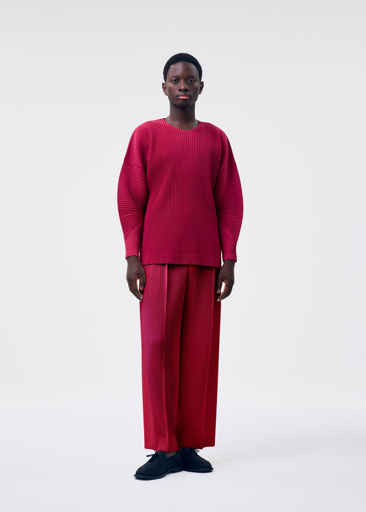 A model wears the HOMME PLISSÉ ISSEY MIYAKE MONTHLY COLORS JANUARY clothing.