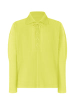 A product shot of the HOMME PLISSÉ ISSEY MIYAKE MONTHLY COLORS MAY top in zucchini yellow (53).