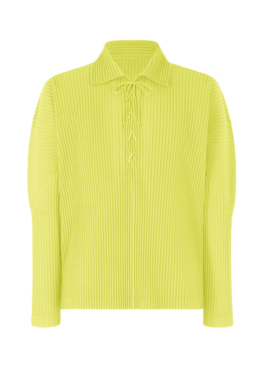 A product shot of the HOMME PLISSÉ ISSEY MIYAKE MONTHLY COLORS MAY top in zucchini yellow (53).