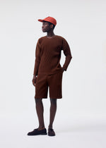 A model wears the HOMME PLISSÉ ISSEY MIYAKE COLOR PLEATS 2 top.