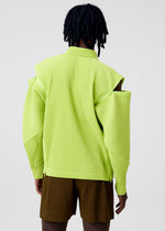 A model wears the HOMME PLISSÉ ISSEY MIYAKE MULTI-FASTENED multi-fastened-shirt-pizza-scorch-brown.