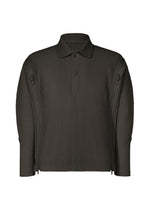 A product shot of the HOMME PLISSÉ ISSEY MIYAKE MULTI-FASTENED shirt in pizza scorch brown.