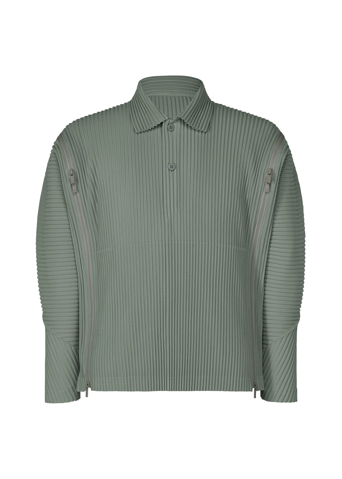 A product shot of the HOMME PLISSÉ ISSEY MIYAKE MULTI-FASTENED shirt in lucca storico blue.