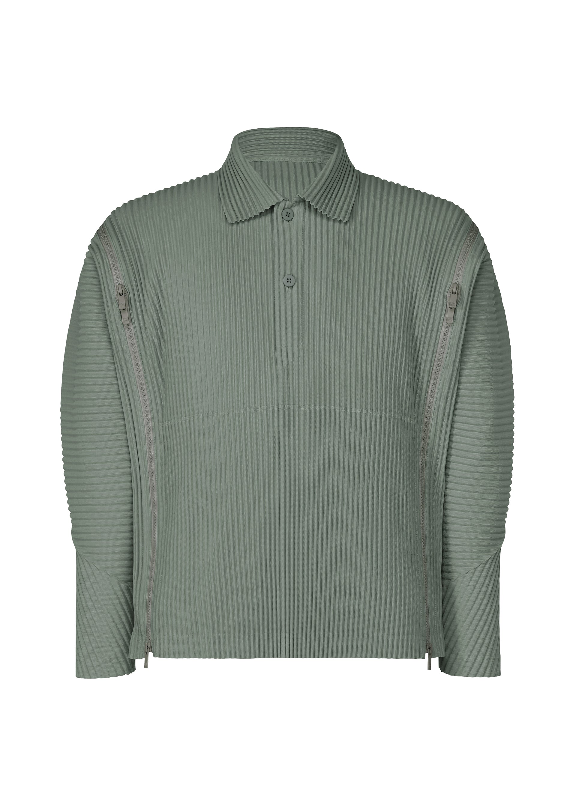 A product shot of the HOMME PLISSÉ ISSEY MIYAKE MULTI-FASTENED shirt in lucca storico blue.