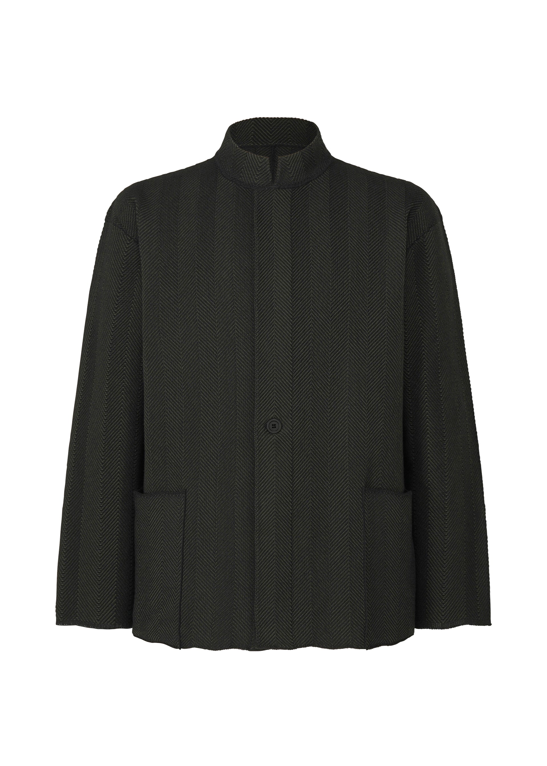 A product shot of the HOMME PLISSÉ ISSEY MIYAKE INLAID KNIT jacket in black (15).